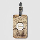 Aangepaste  Sepia Map Naam Bagagelabel (Voorkant (verticaal))