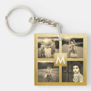 Aangepaste serie Foto Collage Gold Monogram Sepia Sleutelhanger