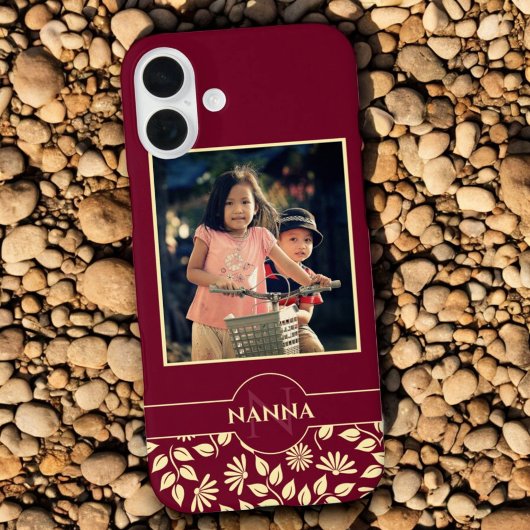 Aangepaste serie foto-monogram naam Leaves Burgund Case-Mate iPhone Case