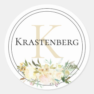 Aangepaste serie monogram naam White Black Cream Ronde Sticker