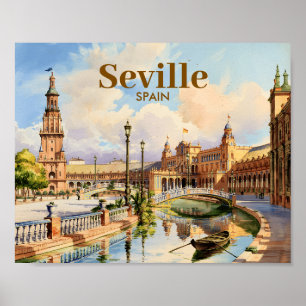 Aangepaste Sevilla Spanje Plaza de Espana Aquarel Poster