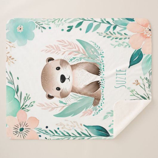 Aangepaste Sherpa Babydeken - Boho Otter Design Sherpa Deken (Voorkant (horizontaal))