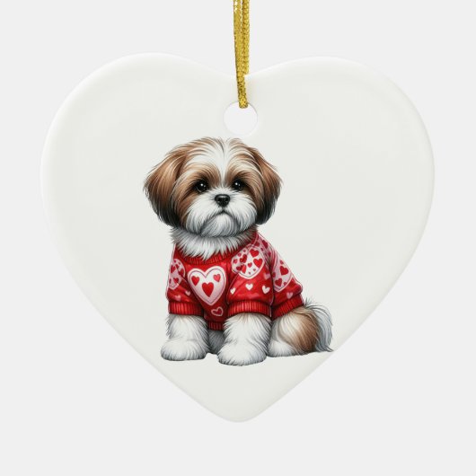 Aangepaste Shih Tzu Dog Fun Valentijn Keramisch Or Keramisch Ornament (Voorkant)