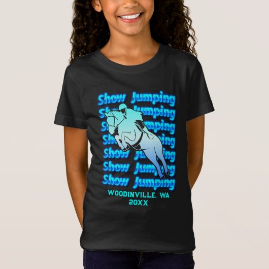 Aangepaste Show Jumping Event of Locatie Datum Naa T-shirt (Voorkant)