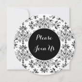 Aangepaste Shower Black White Floral Damask-uitnod Kaart (Voorkant)