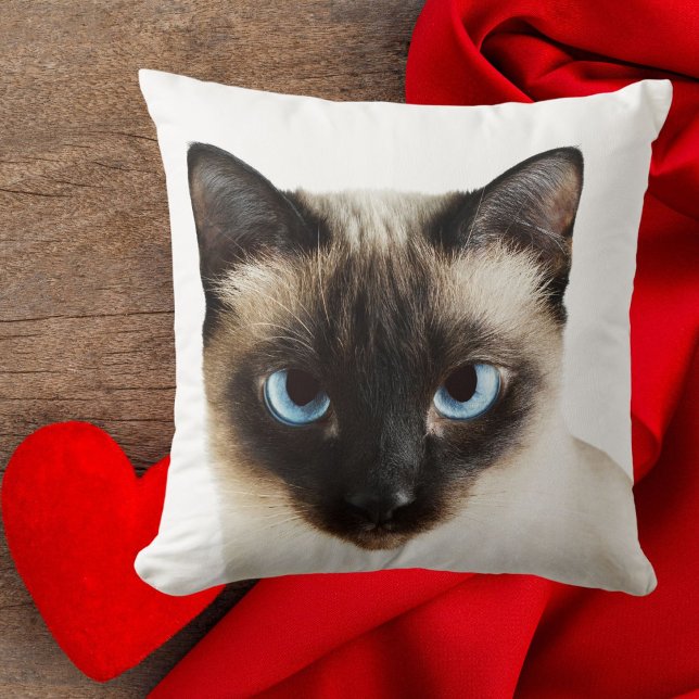 Aangepaste Siamese Cat Face Home Decor Witte Sjabl Kussen (Creator heeft geüpload)