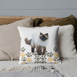 Aangepaste Siamese Kat Foto Cute Poes Witte Kussen