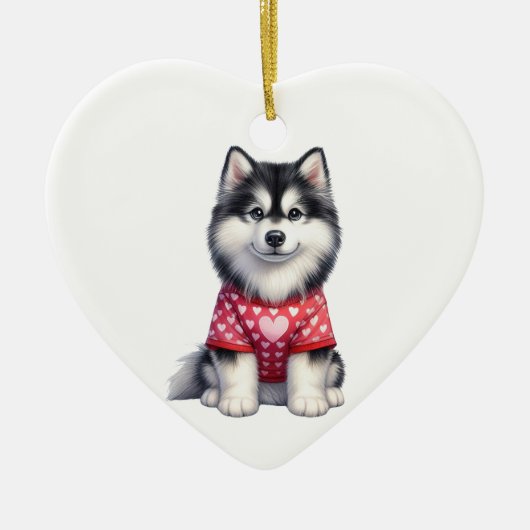 Aangepaste Siberische Husky Dog Valentijn Keramisch Ornament (Voorkant)
