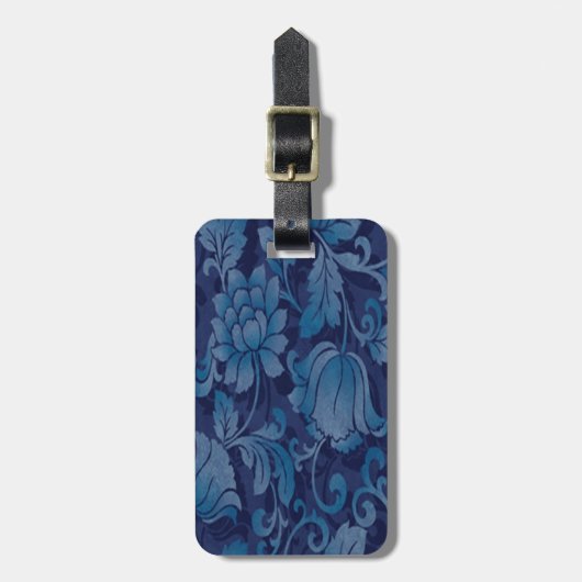 Aangepaste sierlijke blauw bloemig Bagagelabel (Voorkant verticaal)