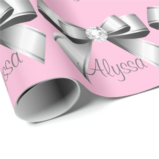 Aangepaste Silver Bow lichtroze Cadeaupapier (Rol Hoek)