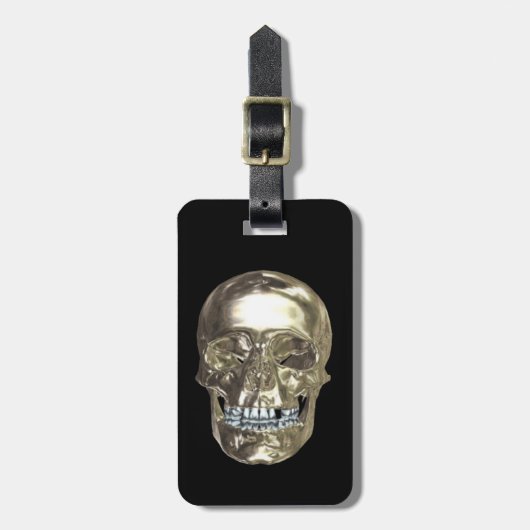 Aangepaste Silver Chrome Skull Bagagelabel (Voorkant verticaal)