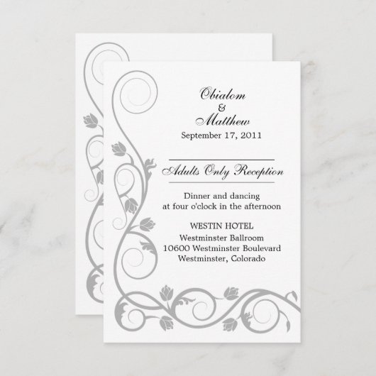 Aangepaste Silver Swirls Reception Kaarten (Voorkant / Achterkant)