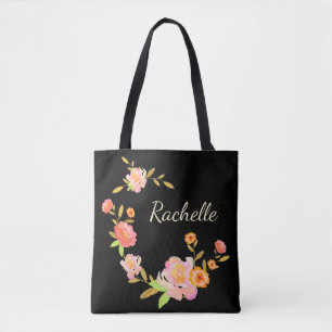 Aangepaste Sinaasappel- en roze blokmonogram Canva Draagtas