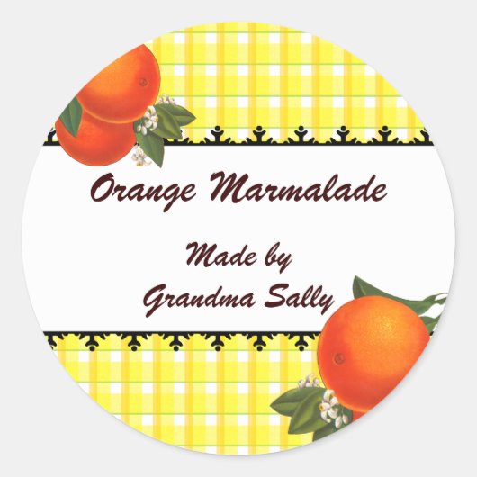 Aangepaste Sinaasappels Gingham Canning Stickers (Voorkant)