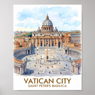 Aangepaste Sint-Pietersbasiliek Vaticaanstad Aquar Poster