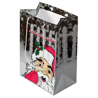 Aangepaste Sinterklaas op een sneeuw piket hek Medium Cadeauzakje