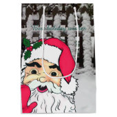 Aangepaste Sinterklaas op een sneeuw piket hek Medium Cadeauzakje (Achterkant)