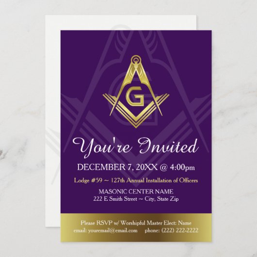 Aangepaste Sjablonen voor Masonic Uitnodiging | Gr (Voorkant / Achterkant)