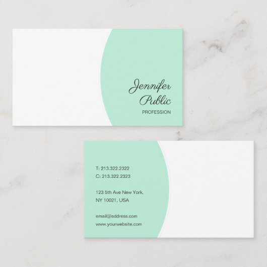 Aangepaste Sjabloon elegant mint groen wit modern Visitekaartje (Voorkant / Achterkant)