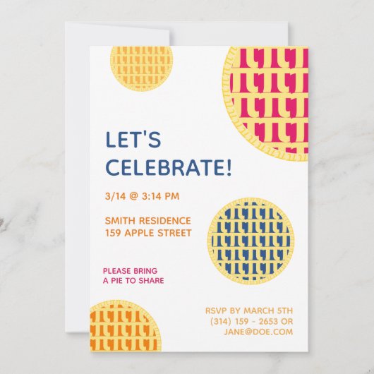 Aangepaste Sjabloon Pi Day Pie Party Invitation Ka Kaart (Voorkant)