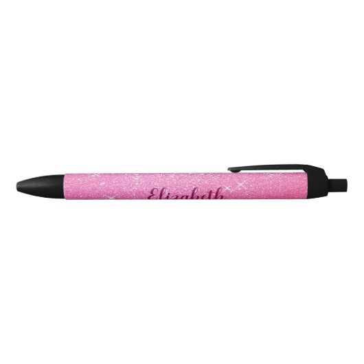 Aangepaste sjabloonnaam Tekst Cute Roze Glitters L Zwarte Inkt Pen (Bovenkant)