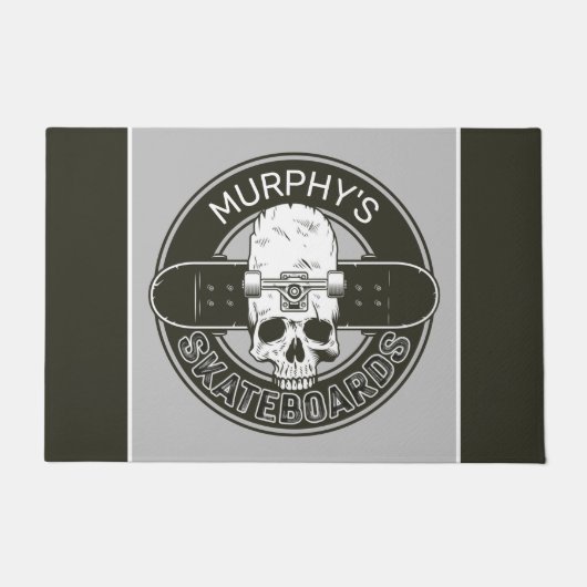 Aangepaste SkaterNAAM Skull Skateboarden Schaats Deurmat (Voorkant)
