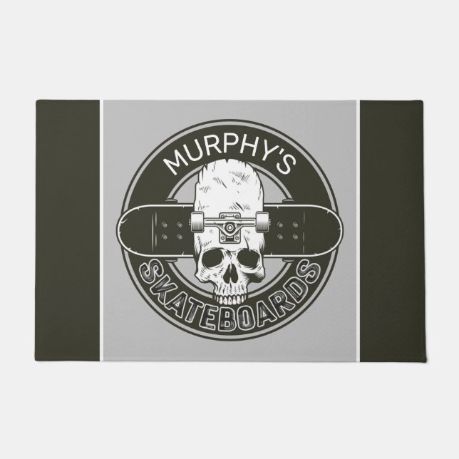 Aangepaste SkaterNAAM Skull Skateboarden Schaats Deurmat (Voorkant)