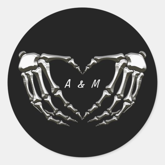 Aangepaste skelet gotische handen liefde hartvorm ronde sticker (Voorkant)