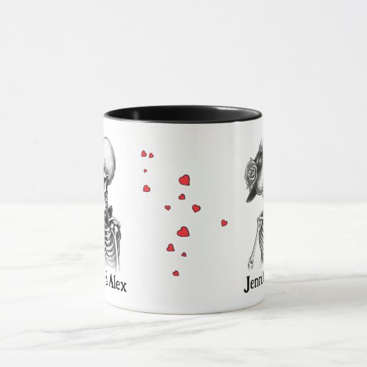 Aangepaste skelet paar namen gepersonaliseerd mok (Midden)