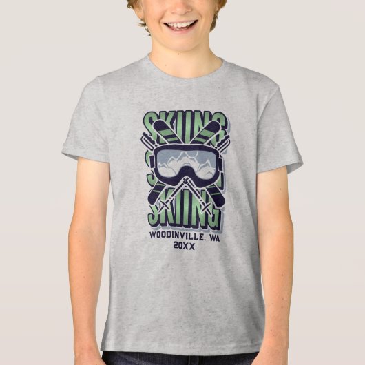 Aangepaste ski-locatie Datum Naam Tri-Blend Shirt (Voorkant)