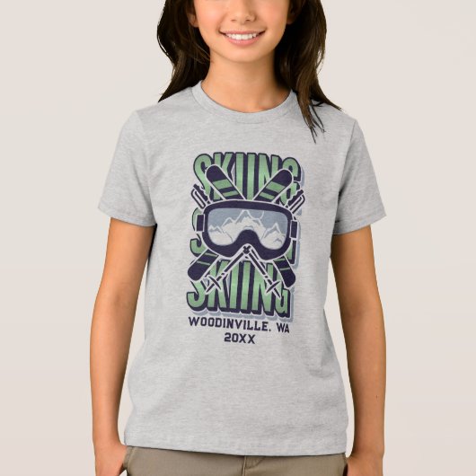 Aangepaste ski-locatie Datum Naam Tri-Blend Shirt (Voorkant)