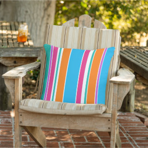 Aangepaste Sky Blue Hot Pink Oranje strepen Buitenkussen