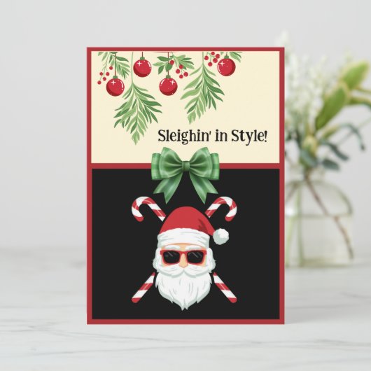 Aangepaste "Sleighin' in Style!" Kerstgroet Feestdagenkaart (Staand voorkant)