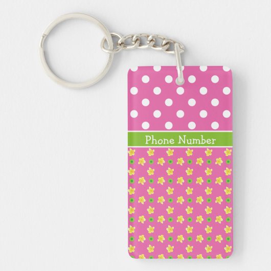 Aangepaste Sleutelhanger: Primroses en Polka's op Sleutelhanger (Voorkant)