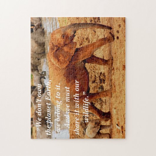 Aangepaste Slogan/Behoud olifant Moeder & Kalf Legpuzzel (Verticaal)