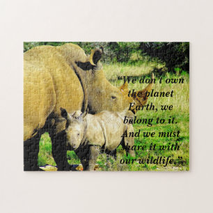 Aangepaste Slogan/Behoud Rhino Moeder & Kalf Legpuzzel