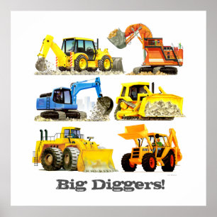 Aangepaste slogan Big Diggers Construction Trucks Poster