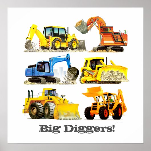 Aangepaste slogan Big Diggers Construction Trucks Poster (Voorkant)