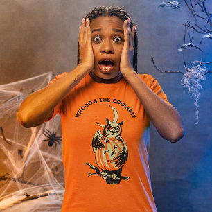 Aangepaste slogan retro uil en pompoen Halloween T-shirt