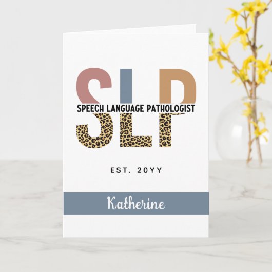 Aangepaste SLP Speech Patholoog Leopard Print Kaart (Gele Bloem)