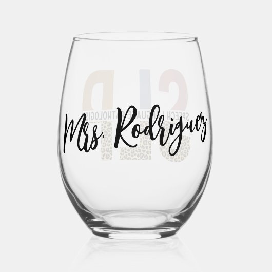 Aangepaste SLP Speech Patholoog Leopard Print Wijnglas Zonder Voet (Achterkant)