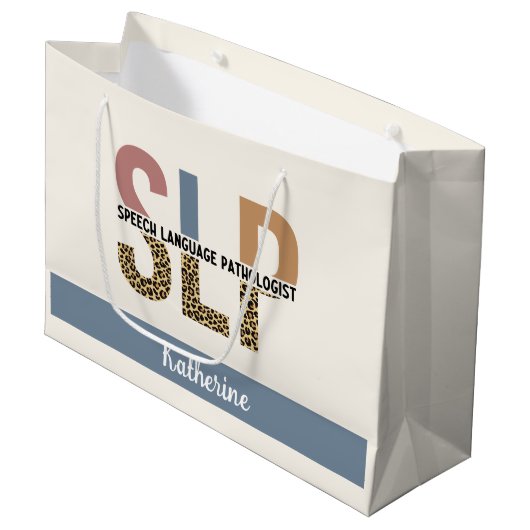 Aangepaste SLP spraakpatholoog luipaardprint Groot Cadeauzakje (Voorkant Gekanteld)