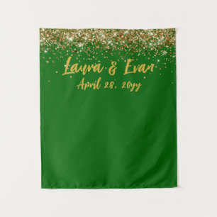 Aangepaste smaragdgroene gouden trouwfotohokjeprop wandkleed
