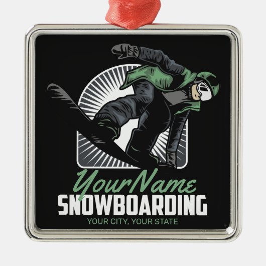 Aangepaste sneeuwboarder Shredding Metalen Ornament (Voorkant)