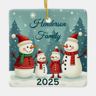 Aangepaste Sneeuwman Familie Van Vier Keramisch Ornament