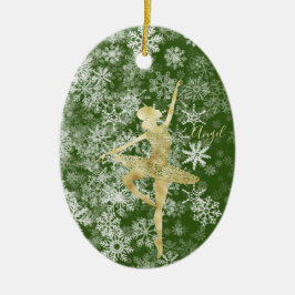 Aangepaste sneeuwvlokken Gold Foil Green Ballerina Keramisch Ornament