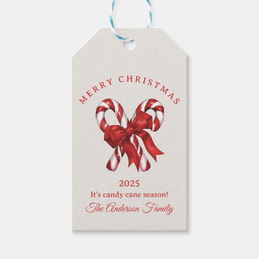 Aangepaste snoepriet vrolijk kerstfeest rood cadeaulabel (Voorkant)