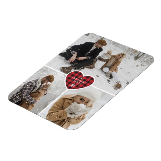 Aangepaste Snowy Red Buffalo Plaid Foto Kerstmis Magneet (Linkerzijde)