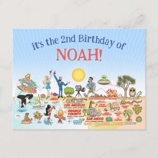 Aangepaste SoCal Birthday Uitnodiging Briefkaart (Voorkant)