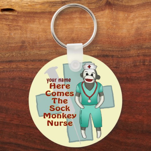 Aangepaste Sock Monkey Verpleegster Sleutelhanger (Voorkant)